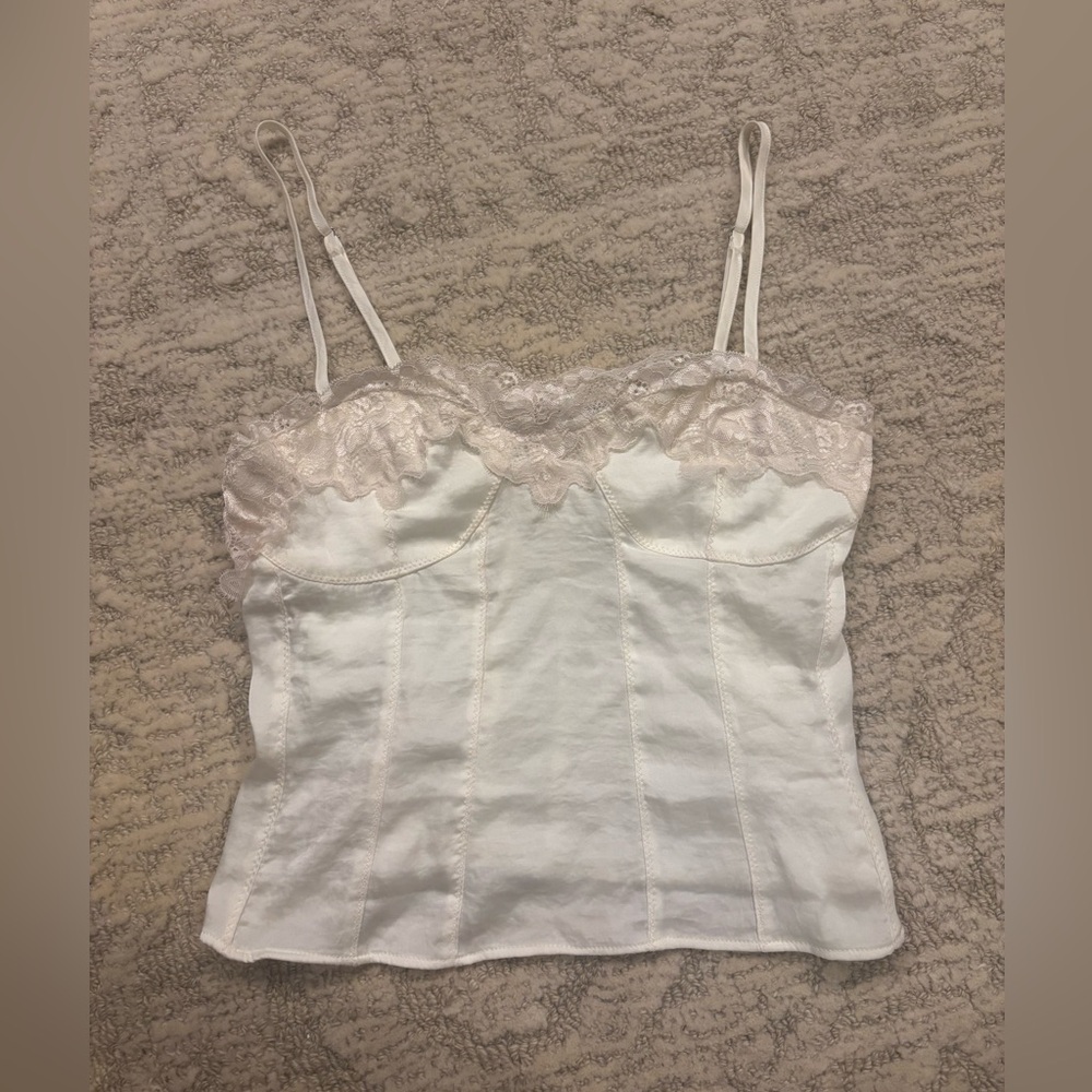 Free People Silk and Lace Cami in White & Light Pink | Size: XS | NWOT